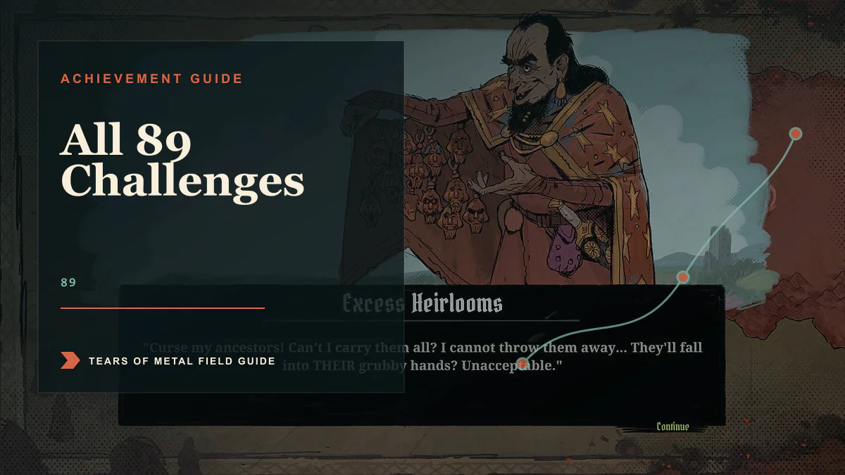 Tears of Metal Achievements Guide: All 89 Challenges guide cover using official Tears of Metal game imagery