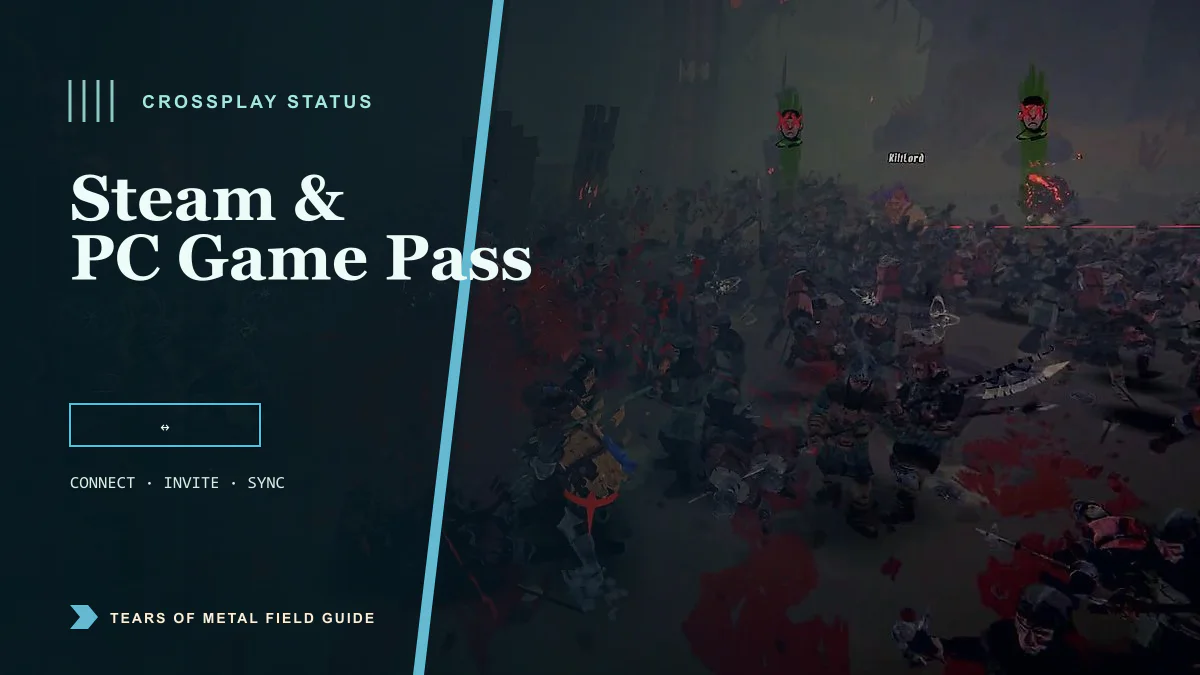 Tears of Metal Crossplay: Steam and PC Game Pass Status guide cover using official Tears of Metal game imagery
